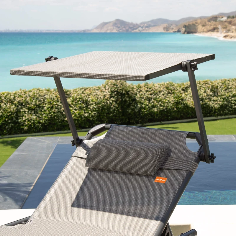 Tumbona Plegable Multiposición XL con Parasol y Cojín, 193x67x48 Cm, Gris
