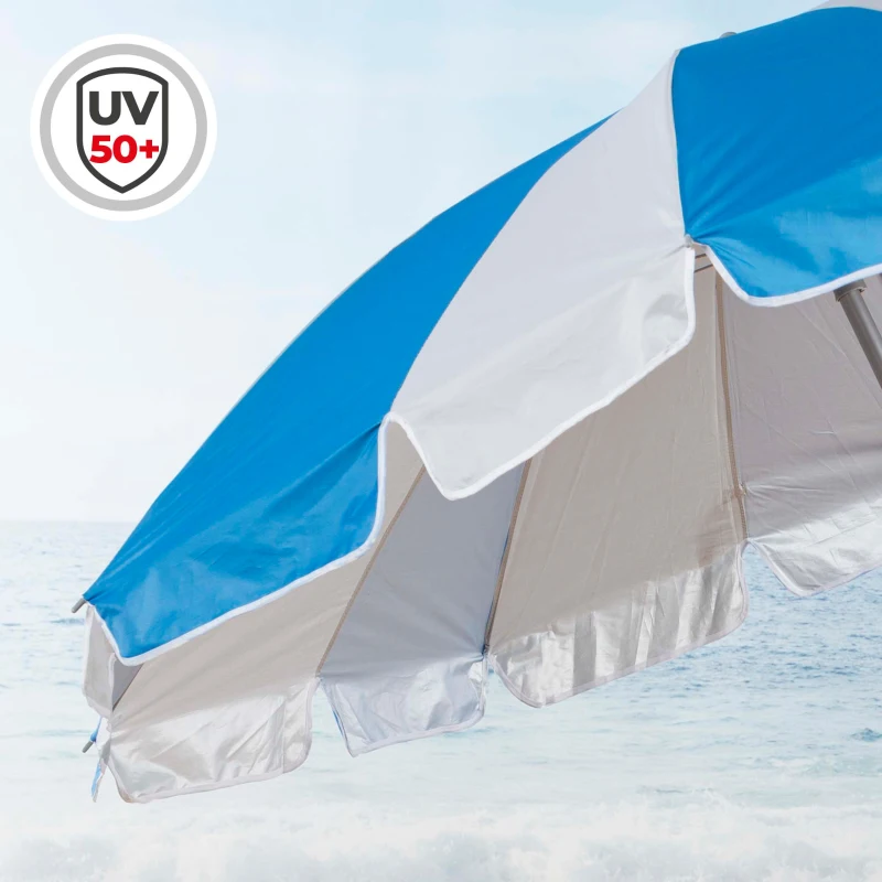 Sombrilla de Playa Reclinable 8 Varillas 200x195x210 Cm, Azul y Blanco