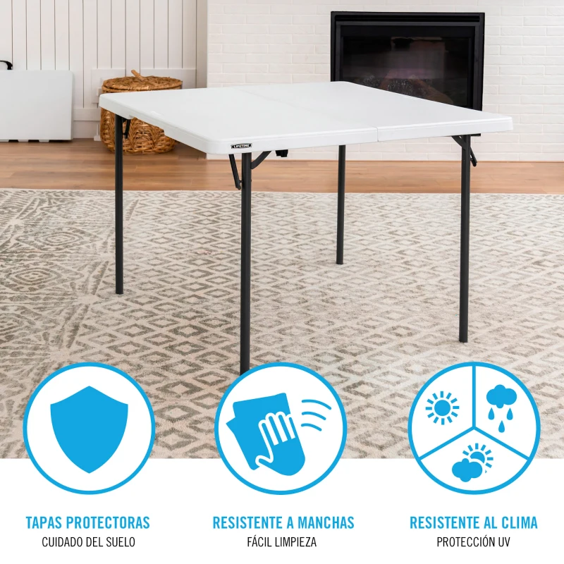 Mesa Plegable Cuadrada Lifetime, Tablero de Polietileno 38 Mm, 94x94x74 Cm, Blanco