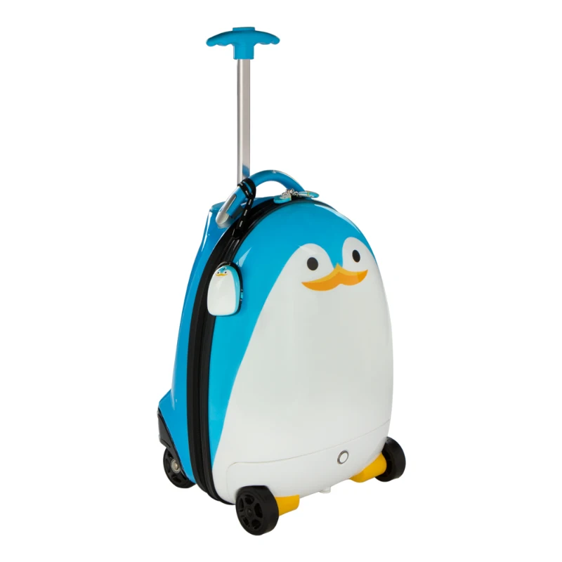 Trolley Infantil Teledirigido Pingüino, Maleta Rígida 5kg, 31x25x42 Cm, Azul y Blanco