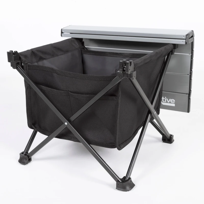 Mesa Auxiliar Plegable Camping con Almacenaje y Bolsillo, 40x35x30 Cm, Gris y Negro