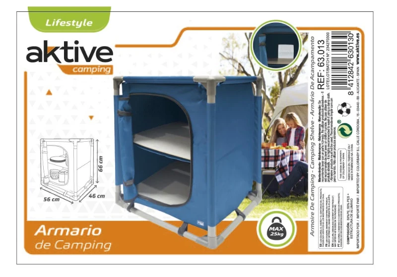 Armario Plegable Camping Aktive con Estructura de Acero, 56x46x66 Cm, Azul