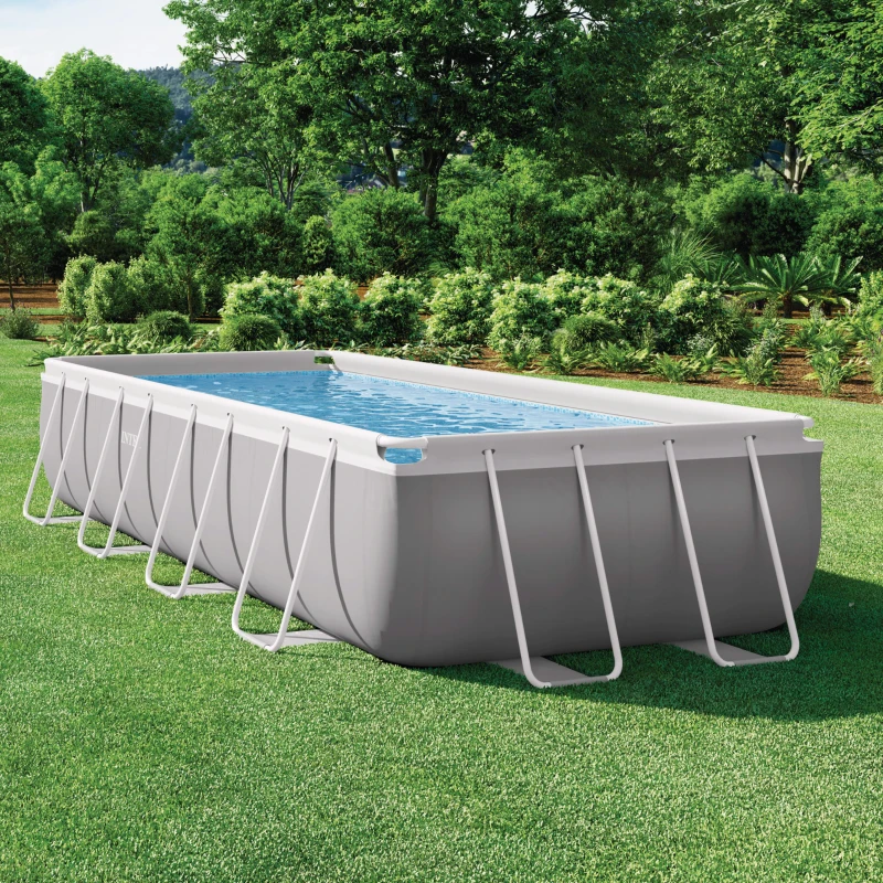 Piscina Desmontable Rectangular Prisma Frame INTEX con Depuradora, 488x244x107 Cm, Azul/Gris Claro