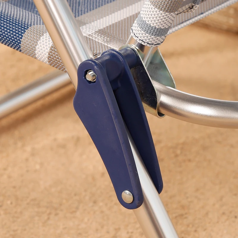 Silla Playa Plegable Alta 5 Posiciones, 47x67x110 Cm, Azul y Gris