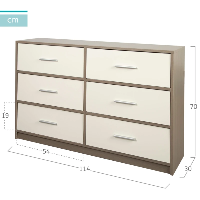 Cómoda Max Home 6 Cajones de Tela Plegables, 114x30x70 Cm, Blanco y Madera