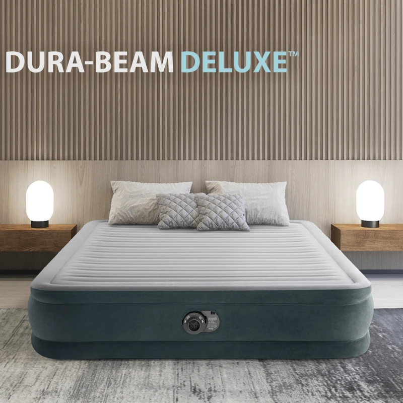 Colchón Hinchable Doble Dura-Beam Deluxe Fiber-Tech con Bomba Eléctrica, 152x203x46 Cm, Gris