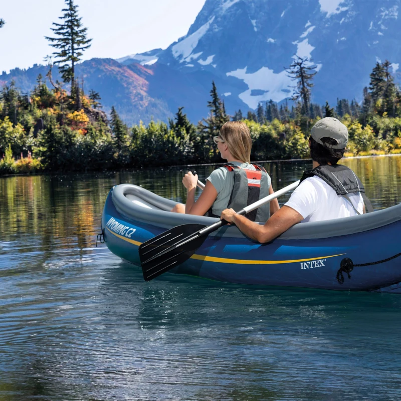 Kayak Hinchable 2 Plazas con Remos y Hinchador 89x307x53 Cm, Azul y Gris