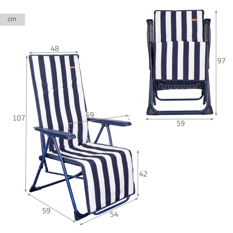 Silla Tumbona Plegable Aktive Garden Multiposición, 147x48x70 Cm, Azul y Blanco