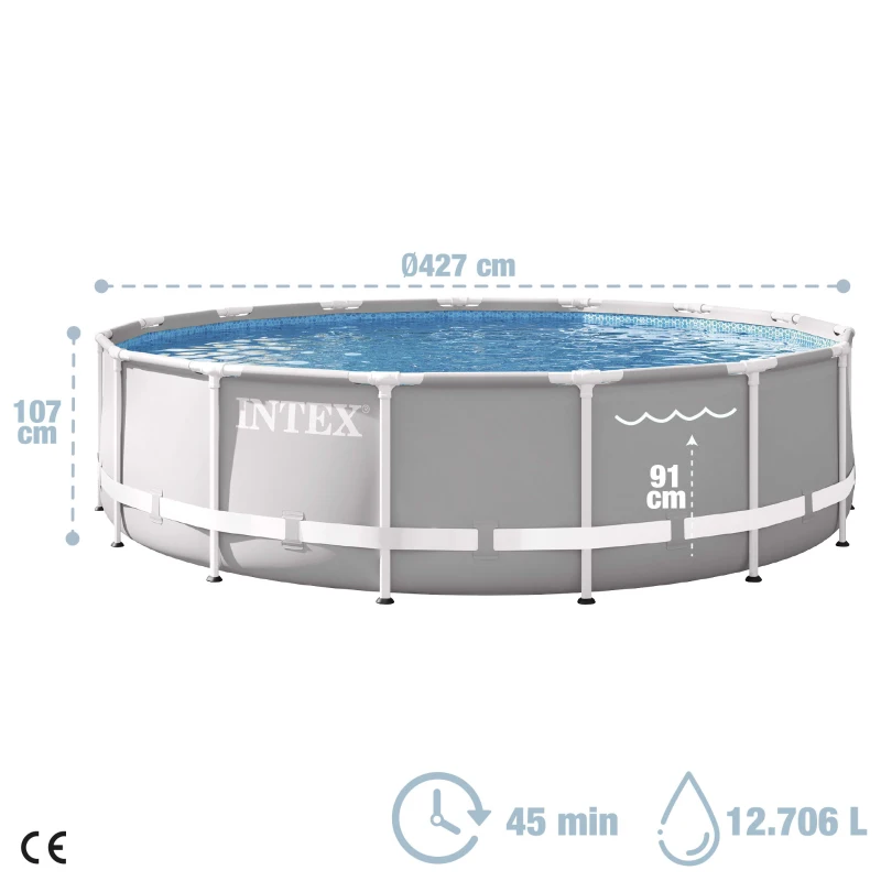 Piscina Desmontable Redonda con Depuradora INTEX Prisma Frame, 427x107 Cm, Gris Claro