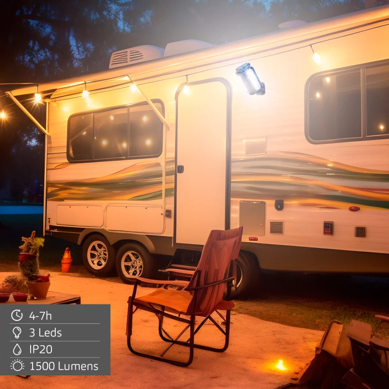 Foco LED Exterior Aktive Triple 1500 Lúmenes con Base Imantada y Powerbank, 10x10x20 Cm, Negro
