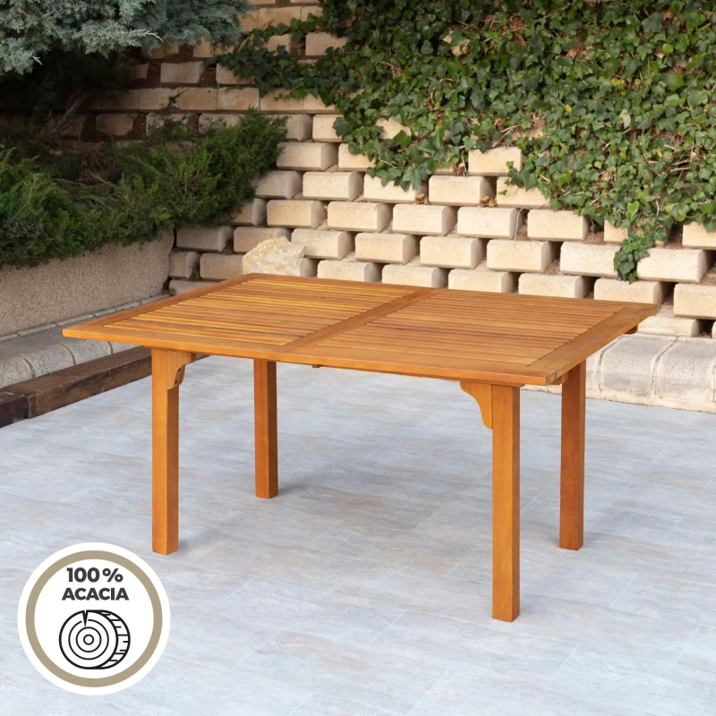 Mesa de Jardín Extensible Acacia 150/175/200x100x74 Cm, Madera Natural