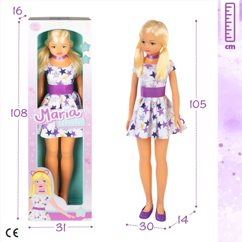 Muñeca Grande Articulada María con Vestido, 32x17x109,5 Cm, Rubia