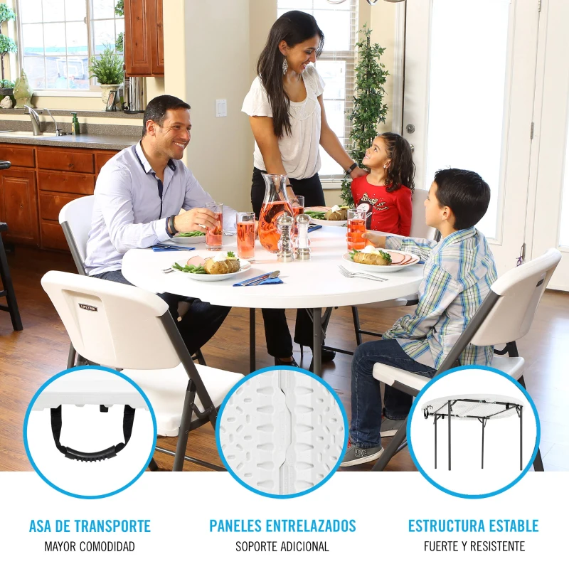 Mesa Redonda Plegable Polietileno de Alta Densidad 43 Mm, 122x122x74 Cm, Blanco