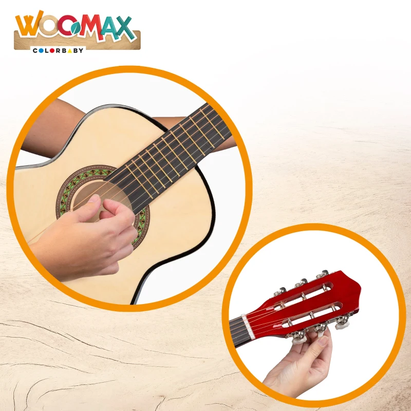 Guitarra de Juguete 6 Cuerdas de Madera Woomax, 26x8x76 Cm, Madera Natural