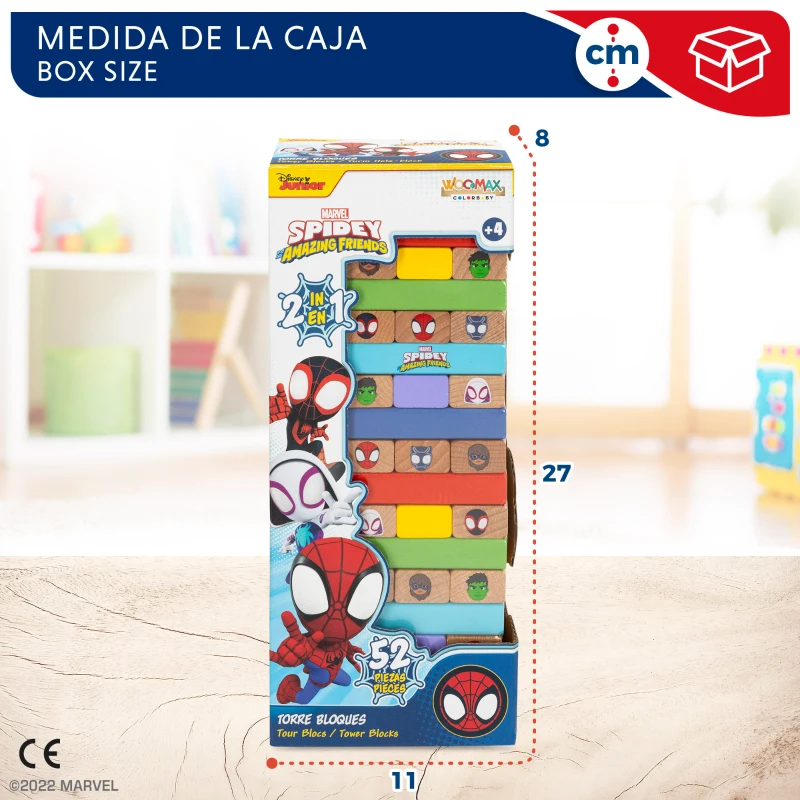 Juego de Bloques de Madera 2 en 1 Spidey, 11x8x27 Cm, Multicolor