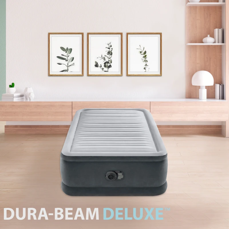 Colchón Hinchable Individual Dura-Beam Deluxe con Hinchador Eléctrico, 99x191x46 Cm, Gris