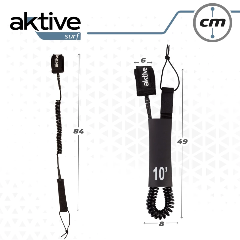 Leash Paddle Surf Espiral Aktive con Cierre Neopreno y Bolsillo, 305x6x84 Cm, Negro