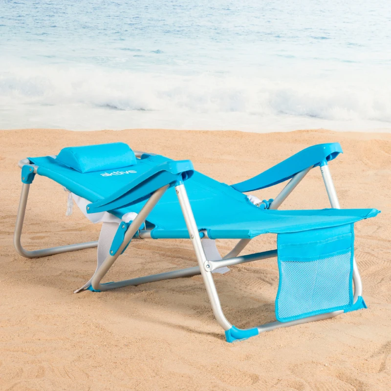Silla Playa Baja Plegable Multiposición Aktive, 49x58x80 Cm, Azul