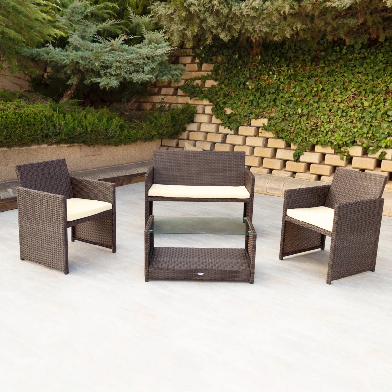 Conjunto Muebles para Jardín Ratán Sintético 3 Piezas Sillón 59x59x76 Cm, Marrón Oscuro