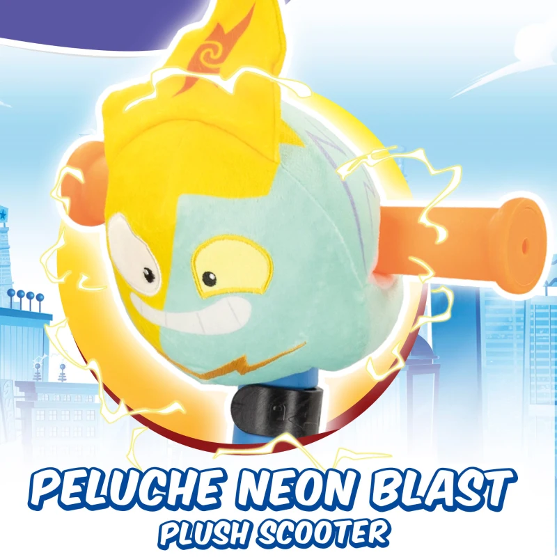 Patinete Infantil 3 Ruedas Neon Blast con Peluche Extraíble y Luces, 52x23x67-76 Cm, Multicolor