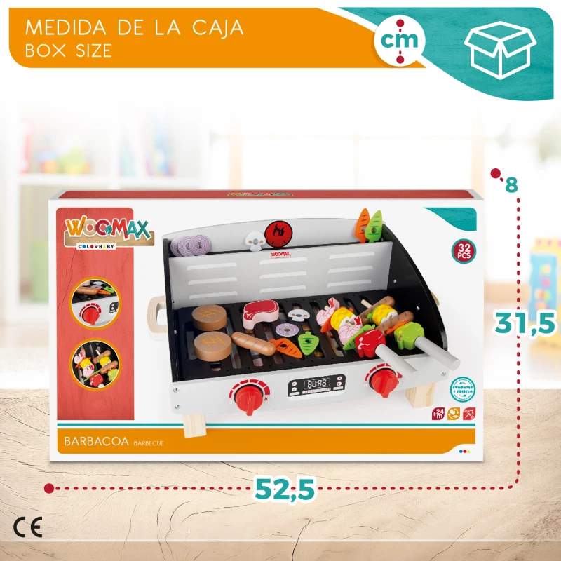 Barbacoa de Madera WOOMAX para Niños, 50,5x34x23,5 Cm, Madera Natural