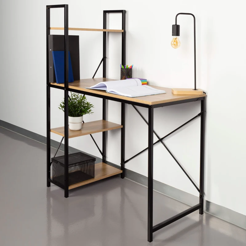 Escritorio 2 en 1 con Estantería Integrada, 120x64x120 Cm, Negro