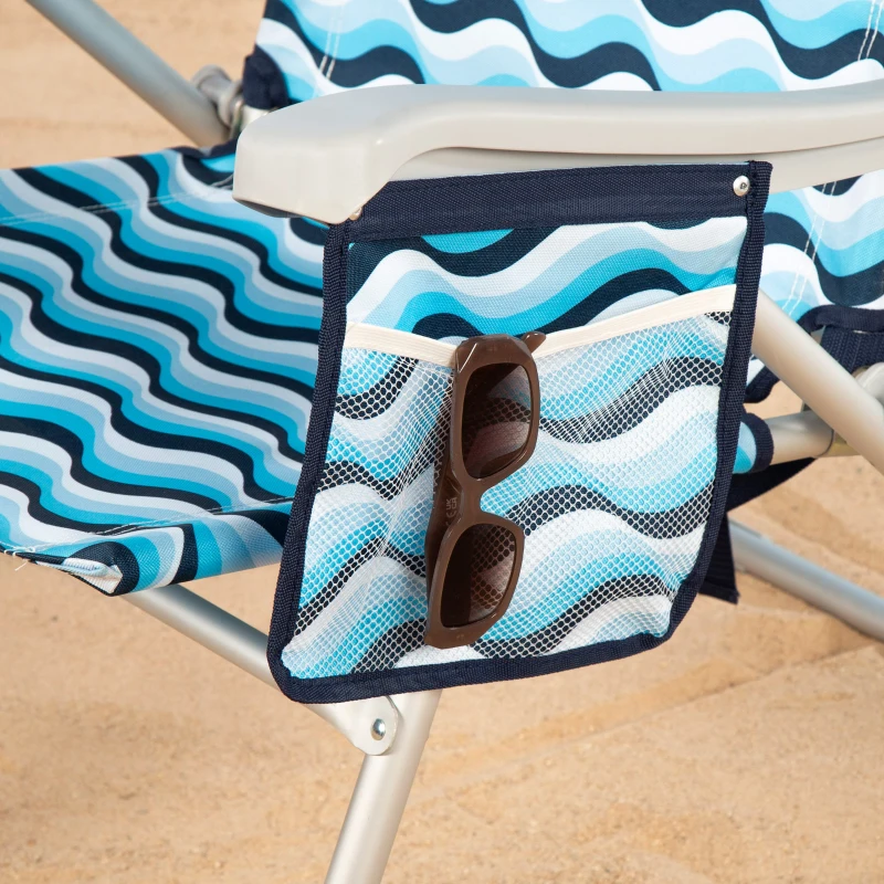 Silla de Playa Baja Plegable Multiposición XL Aluminio, 48x78x95 Cm, Azul