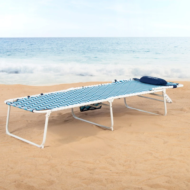 Tumbona Playa Plegable Multiposición, 200x70x88 Cm, Azul