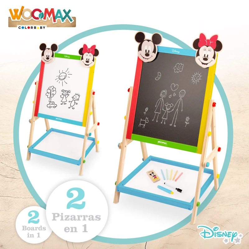 Pizarra Infantil Disney 2 en 1 de Madera, 37,5x65x5 Cm, Multicolor