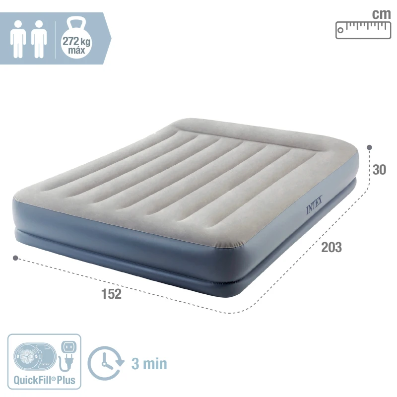 Colchón Hinchable Intex Pillow Rest Mid-Rise Fiber-Tech, 152x203x30 Cm, Gris
