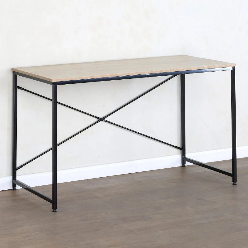 Escritorio Industrial Madera y Acero con Refuerzos en X, 120x60x71 Cm, Negro