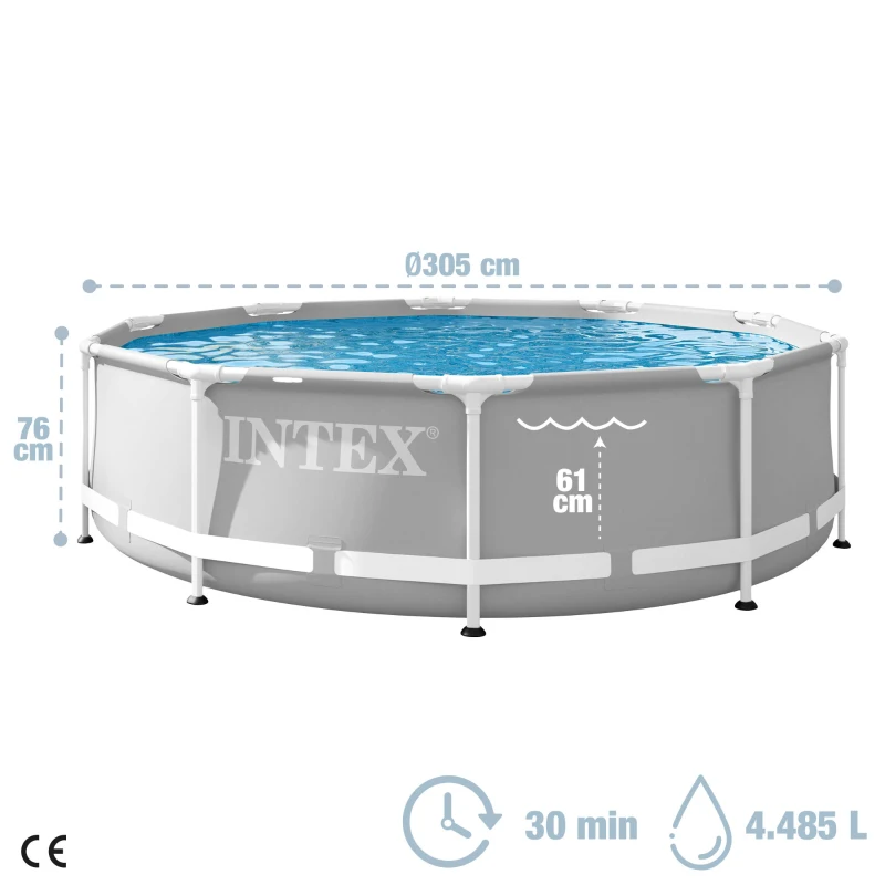 Piscina Desmontable Redonda Prism Frame INTEX con Depuradora 1.250 L/h, 305x305x76 Cm, Gris Claro