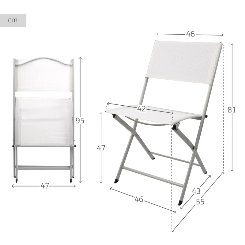 Silla Plegable Jardín Textileno Reforzado, 46x55x81 Cm, Blanco