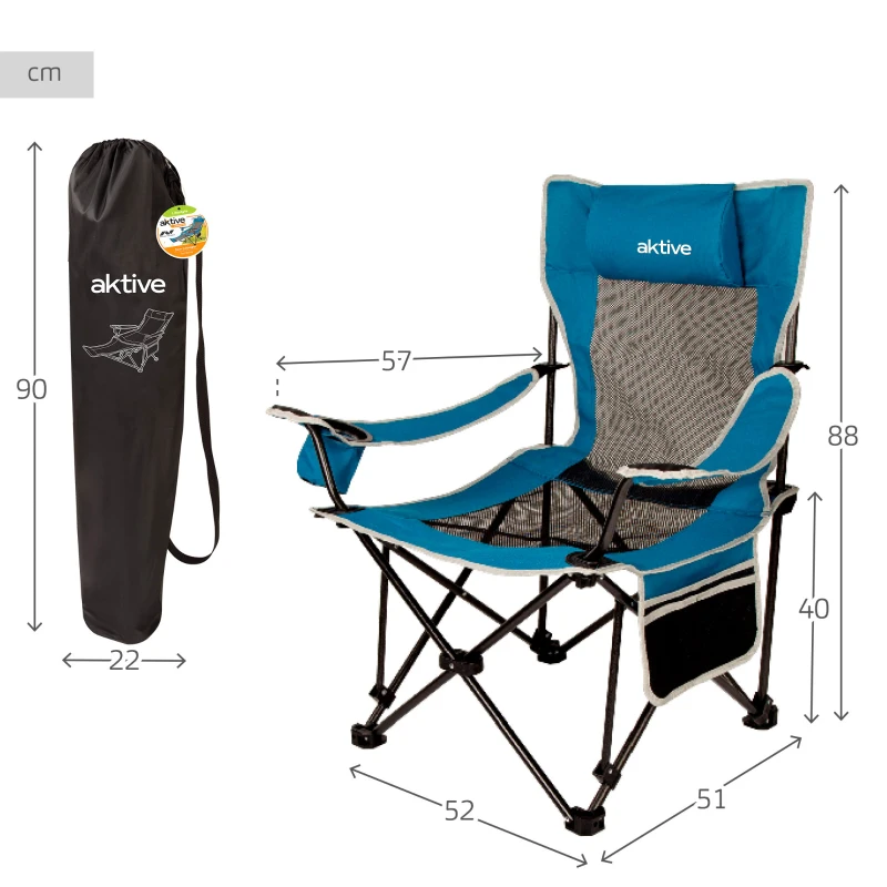 Silla Tumbona Plegable Aktive Camping, 54x152x75 Cm, Azul y Negro