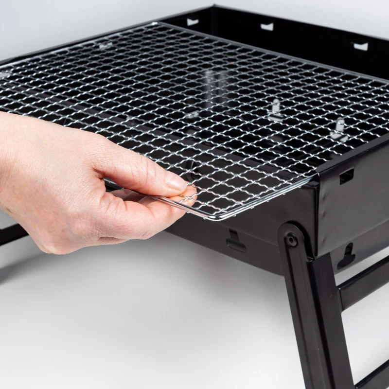 Barbacoa Plegable Portátil de Sobremesa para Carbón, 50x30x23 Cm, Negro