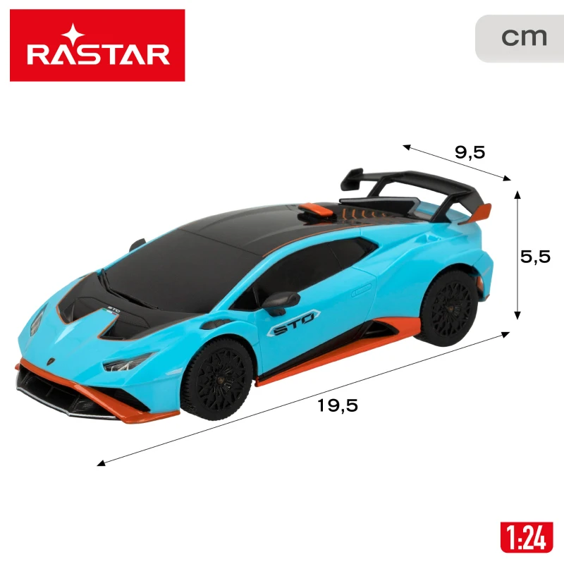 Coche Teledirigido Lamborghini Huracán STO Escala 1:24 con Licencia Oficial, 19,5x9,5x5,5 Cm, Azul