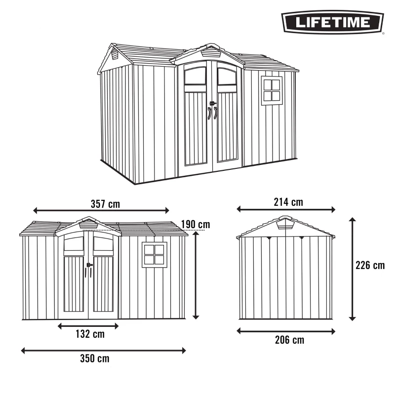 Caseta de Jardín Lifetime con Suelo, Doble Puerta 132x190 Cm, 7,6 M², Gris