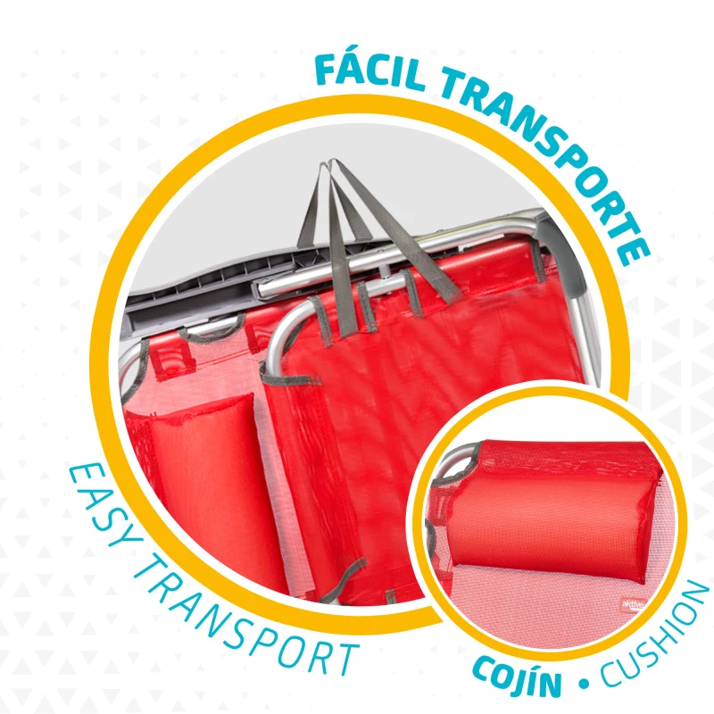 Silla Playera Plegable Multiposición con Cojín, 48x60x90 Cm, Rojo