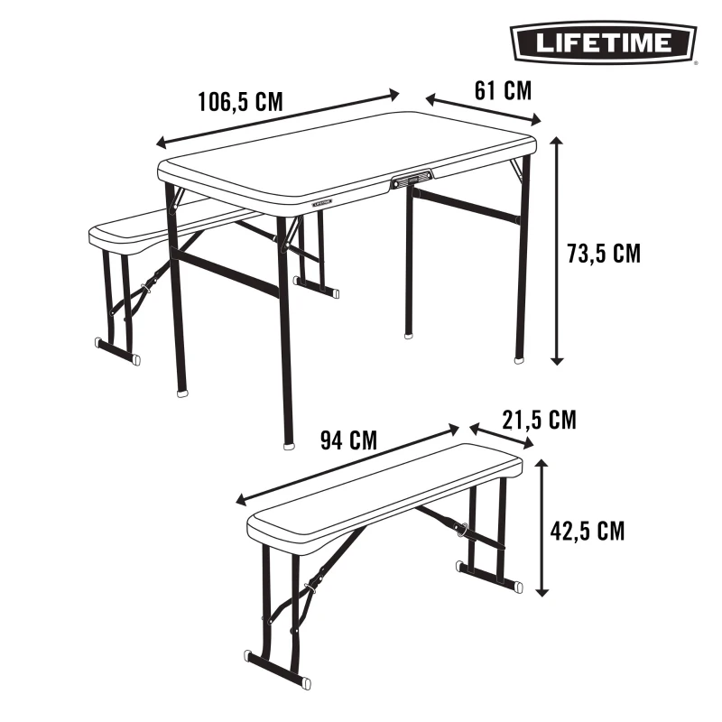 Conjunto Plegable Mesa y 2 Bancos Lifetime Ultrarresistente, 107x61x74 Cm, Gris