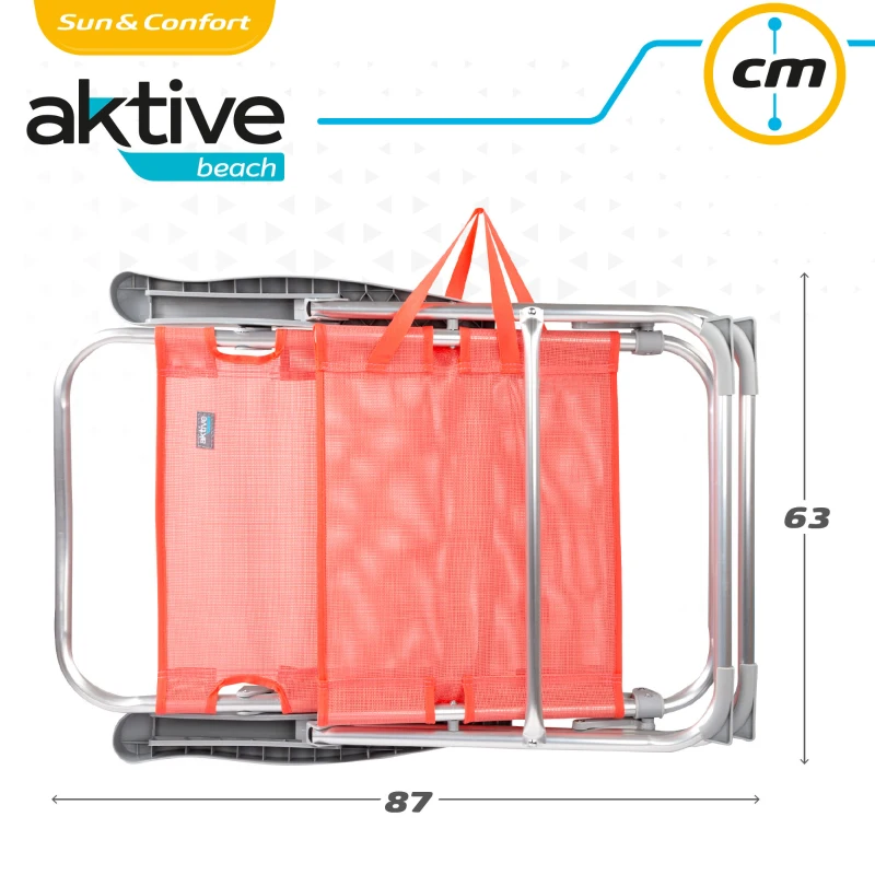 Silla Baja Plegable Reclinable con Estructura de Aluminio, 48x57x100 Cm, Coral