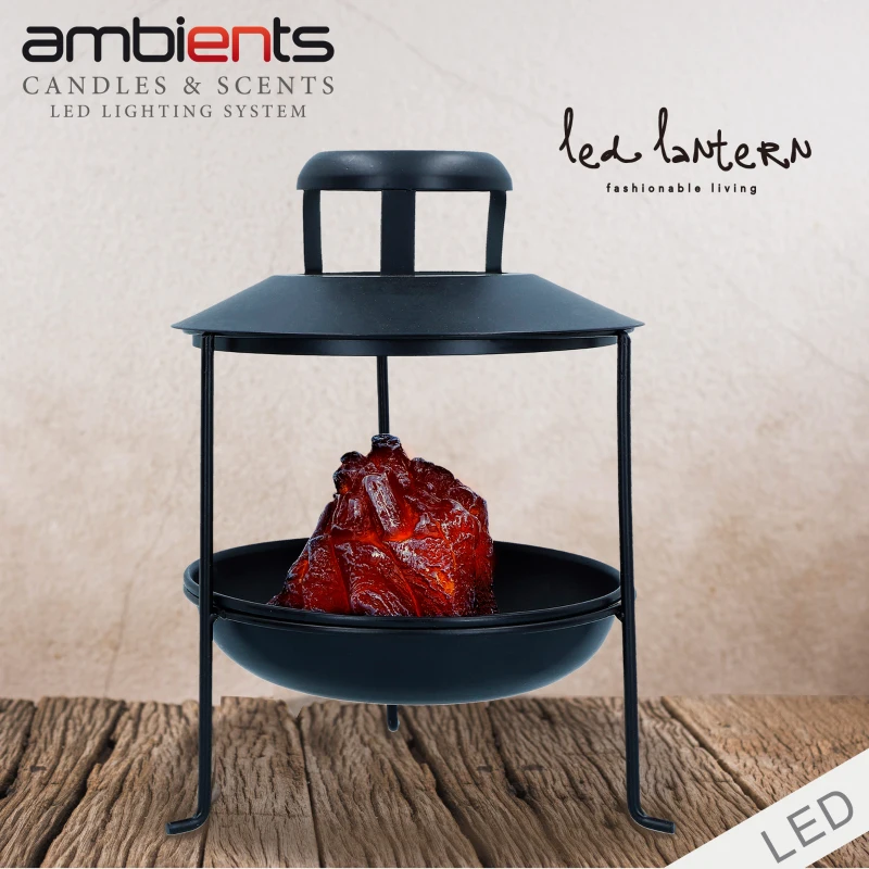 Estufa Eléctrica LED Estilo Brasero, 22x22x30 Cm, Negra