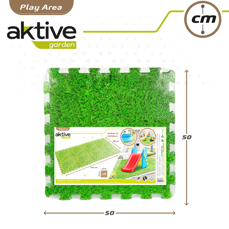 Suelo Protector Puzle Aktive 8 Piezas, 50x50x0,4 Cm, Verde