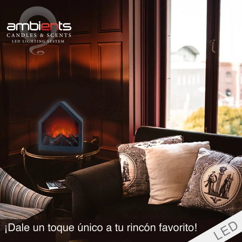 Chimenea Eléctrica LED Minimalista Pentagonal, 20x14x23 Cm, Negro