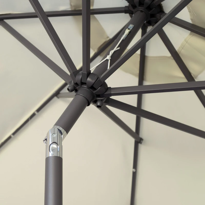 Sombrilla Terraza Hexagonal UV50 Mástil Inclinable con Manivela Ø270 Cm, Crema