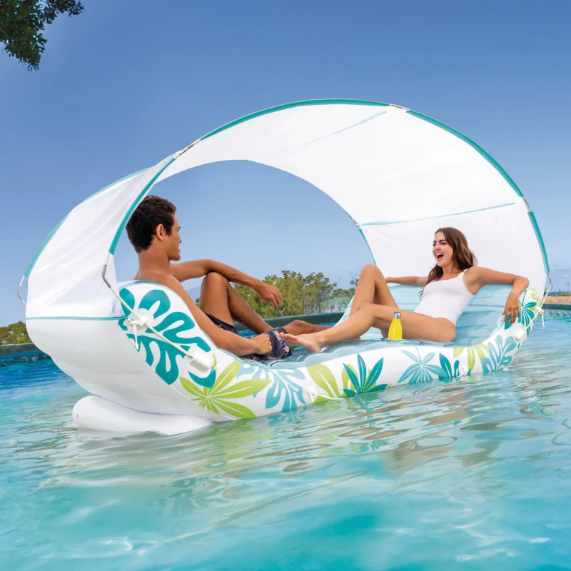 Colchoneta Hinchable 2 Plazas INTEX con Toldo Desmontable, 224x150x165 Cm, Blanco