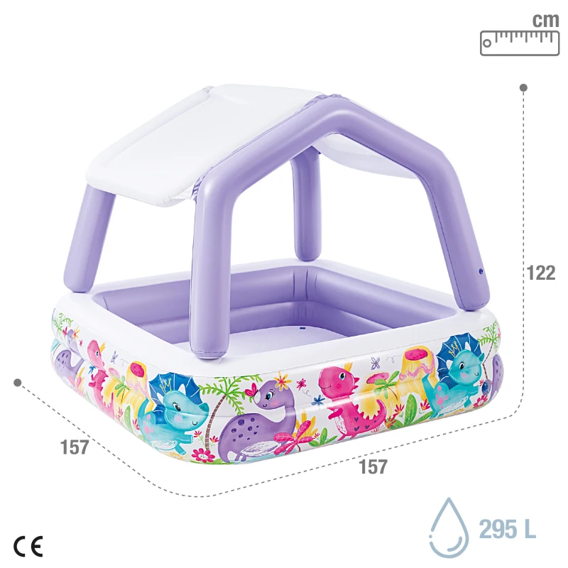 Piscina Hinchable Infantil con Toldo Extraíble, 157x157x122 Cm, Blanco y Lila