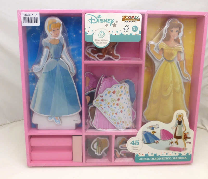 Puzzle Magnético Princesas Disney WOOMAX, 45 Piezas de Madera Natural, 32x3x28 Cm, Multicolor