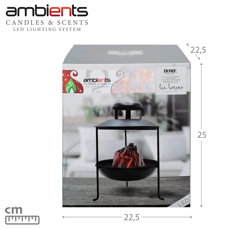 Estufa Eléctrica LED Estilo Brasero, 22x22x30 Cm, Negra