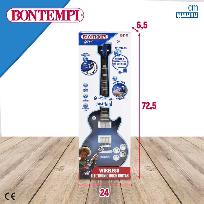 Guitarra Eléctrica de Juguete con Micrófono Auricular y Bluetooth, 24x6,5x72,5 Cm, Azul y Negro