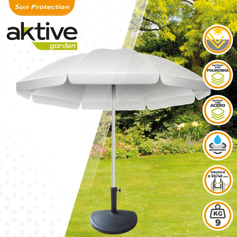 Soporte Parasol Semicircular Poliresina Apto 38/48 Mm, 50x50x32 Cm, Negro